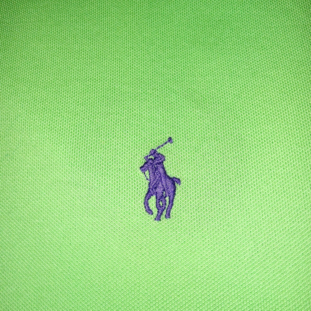 Polo Ralph Lauren Lime Green Polo Shirt Mens LT Purple Pony Preppy Golf Classic - Picture 9 of 13